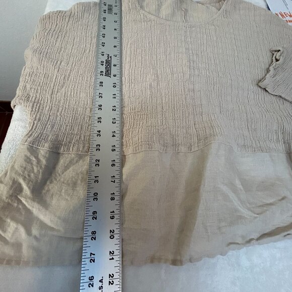 Tahari Womens Beige Textured Linen Cotton Blend Loose Fit Blouse XL Lightweight - Picture 6 of 7